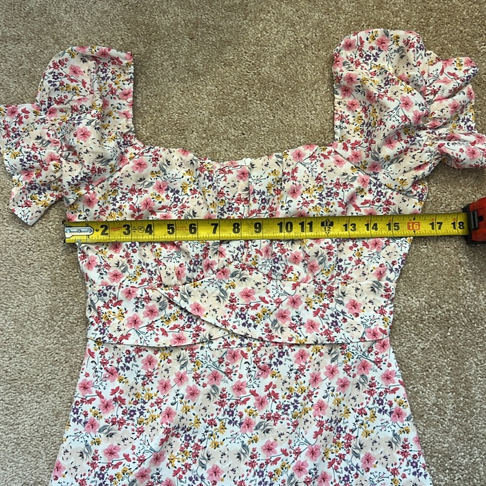 SHEIN Allover Floral Pink and White Ruched Mini Dress Size Small - Picture 6 of 9